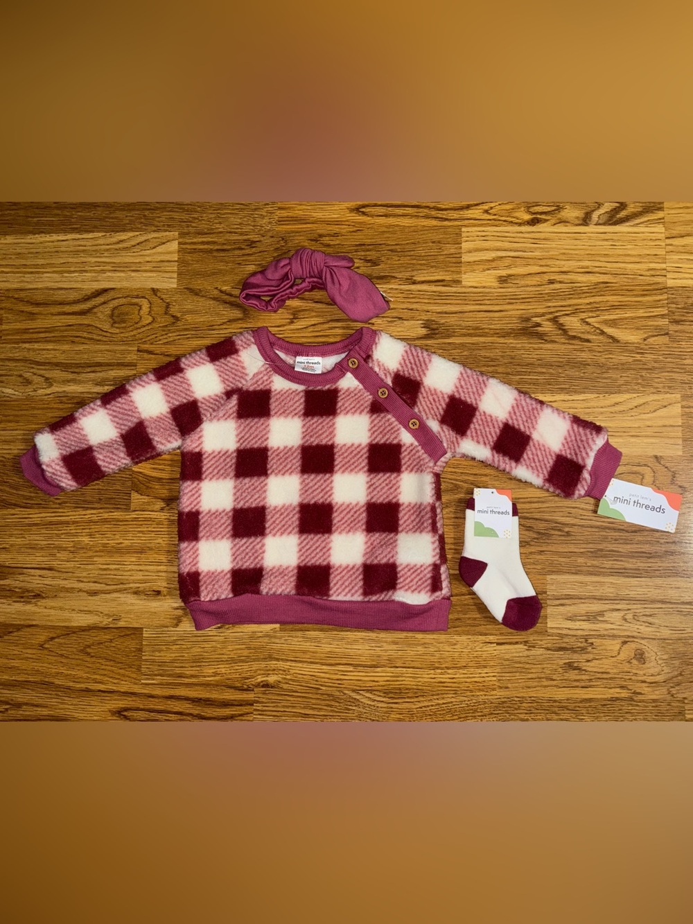 Petit Lem’s Mini Threads 12 Months Sherpa Sweater Socks Headband 3 Piece Set
